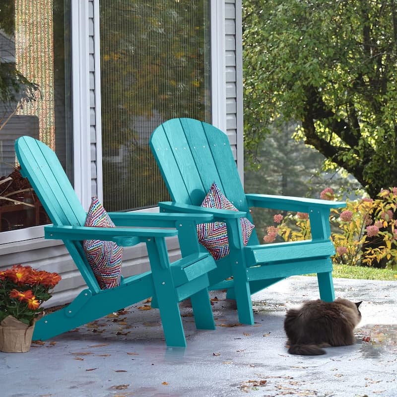 WINSOON All Weather HIPS Oversized Folding Adirondack Chair with Cup Holder