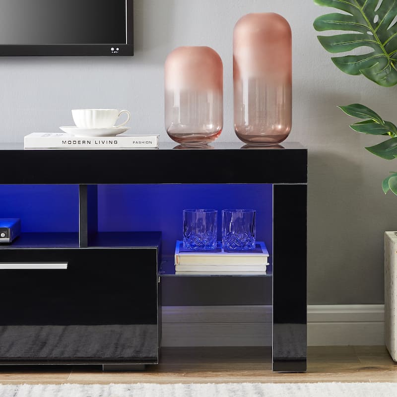 Modern TV Stand with 16-Color LED Lights, Remote Control, Strong Cabinet Support, Fits 65-Inch TVs