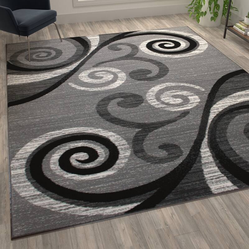 Modern Distressed Swirl Abstract Style Indoor Area Rug