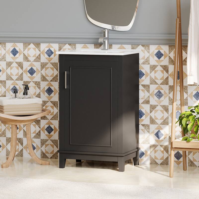 20 Inch Modern Small Bathroom Vanity Cabinet With Ceramic Basin,Ample Storage,1 Soft Close Doo