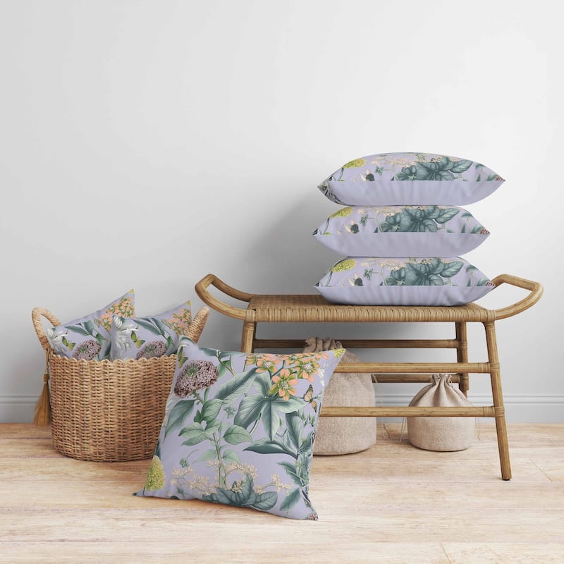 Garden Gracefulness Faux Suede Reversible Throw Pillow Lavender and Peach