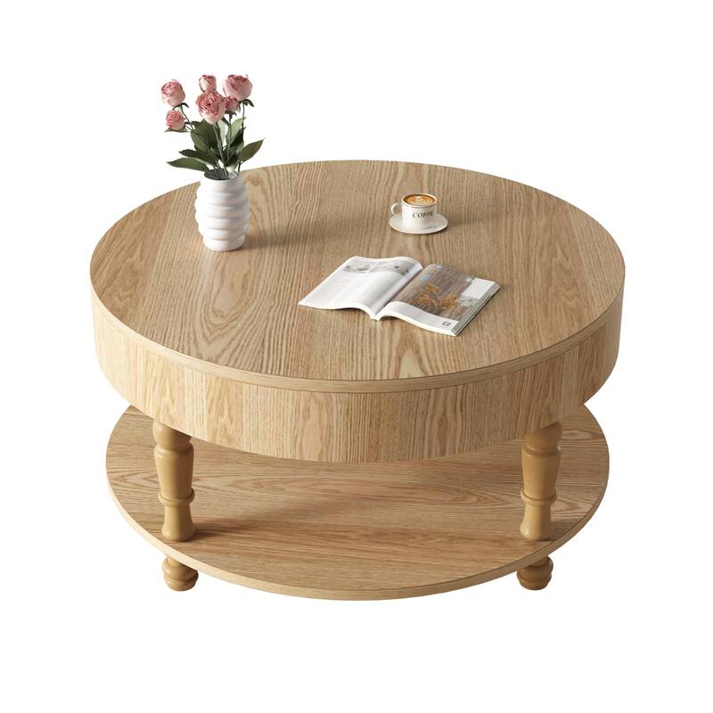 31.5" Modern Round Flip-top Coffee Table with Hidden Compartment