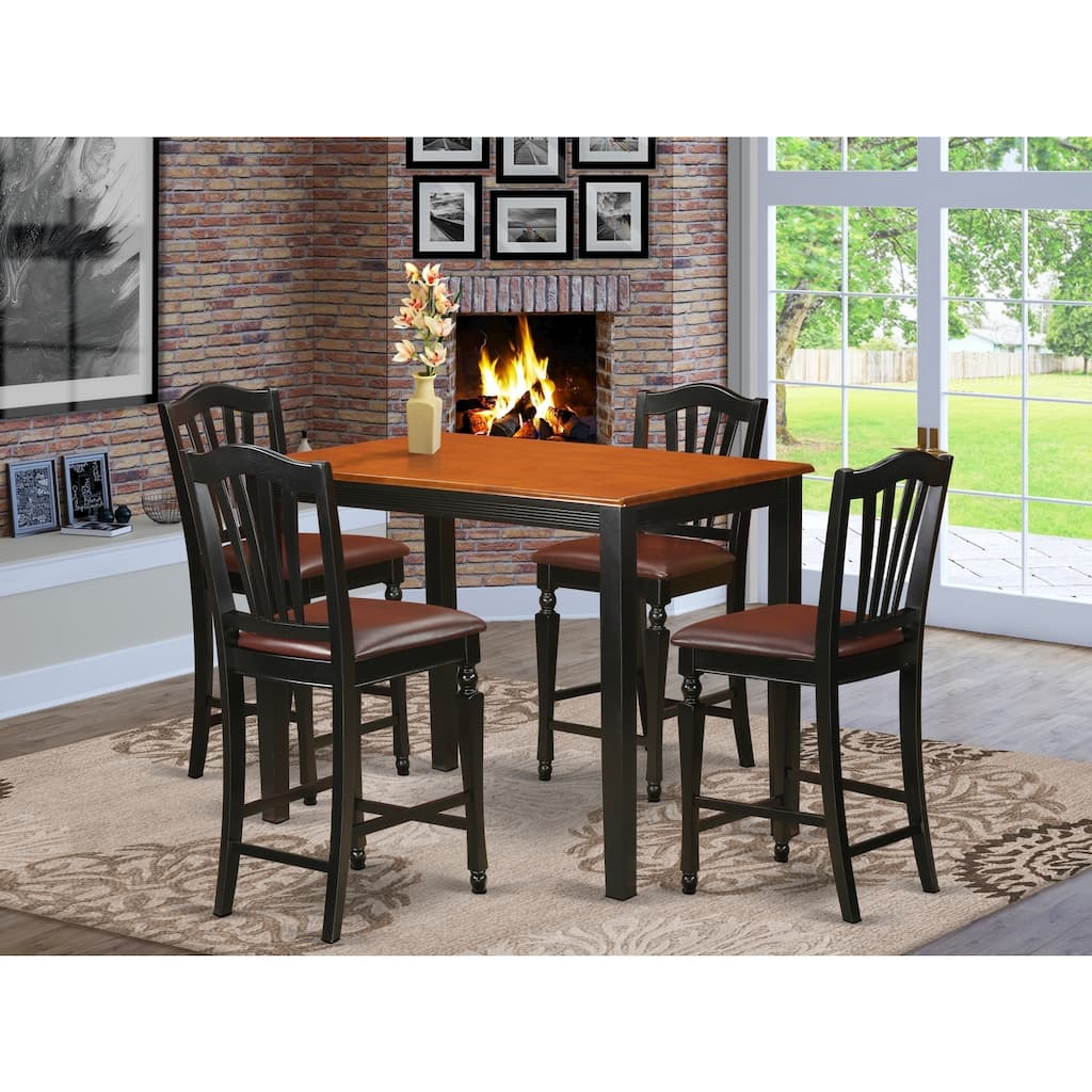 HomeStock 5-Pc Black Finish Solid Wood Top - Dining Room Set - Seats 4