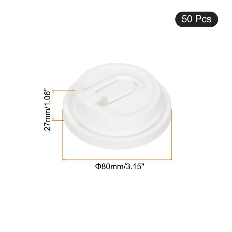 Disposable Coffee Cup Lids, 50 Count 80mm U-Shaped Plastic Lids - White - 80mm