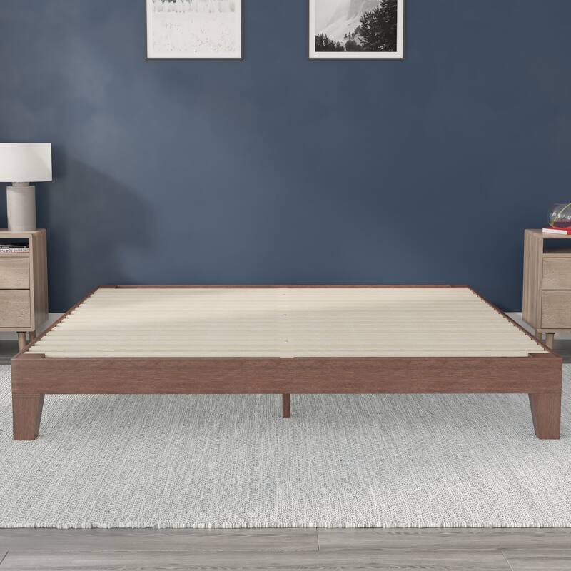 Wood Platform Bed with 14 Wooden Support Slats