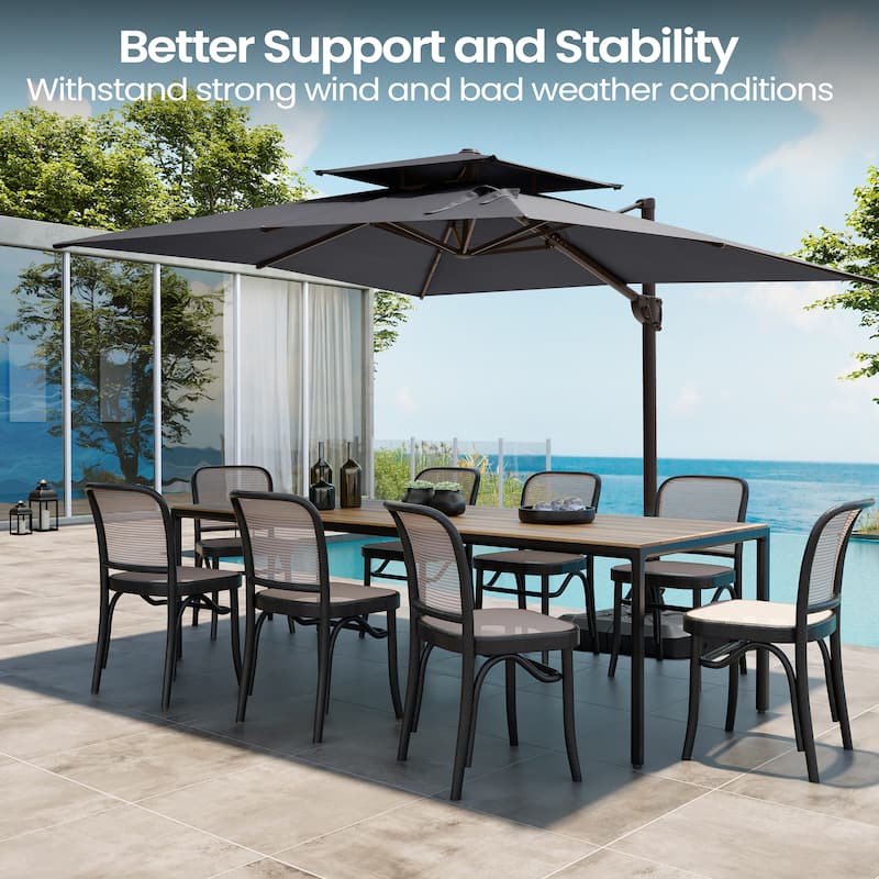 9 FT x 12 FT Outdoor Patio Dual Top Umbrella Cantilever Offset with No Base
