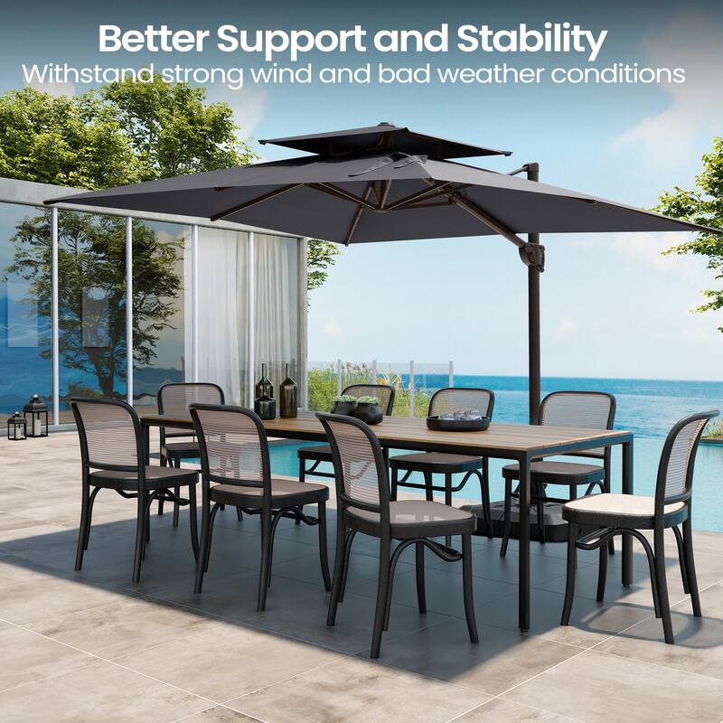 Pellebant 9 FT x 12 FT Outdoor Patio Cantilever Umbrella with Base Double Top