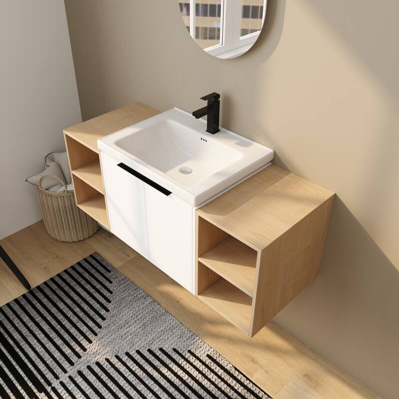 BNK 12/24/36/48/60 Inch Wall-Mounted Bathroom Vanity, Bathroom Cabinet with Doors or Side Shelves