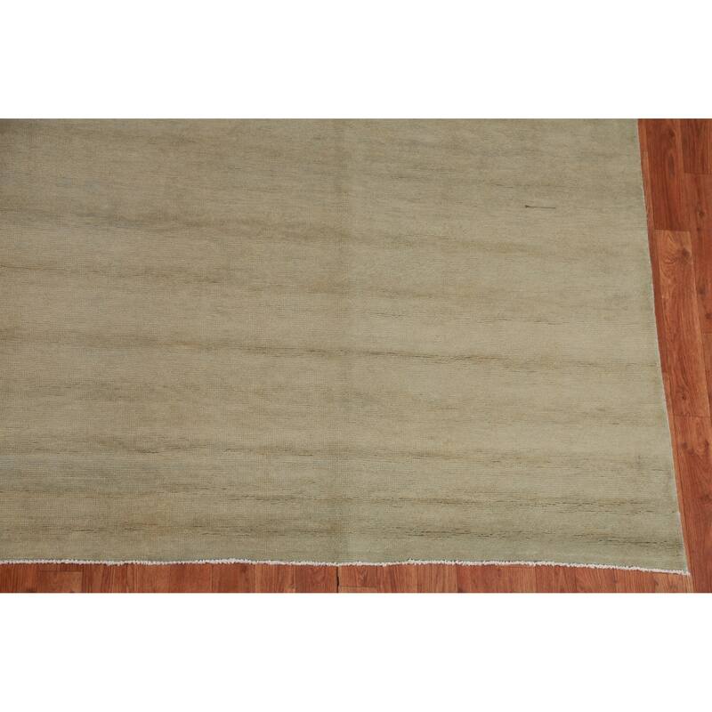 Hand Knotted Oriental 100% Wool Carpet Modern Solid Green Gabbeh Area Rug - 12' 11'' X 9' 10''
