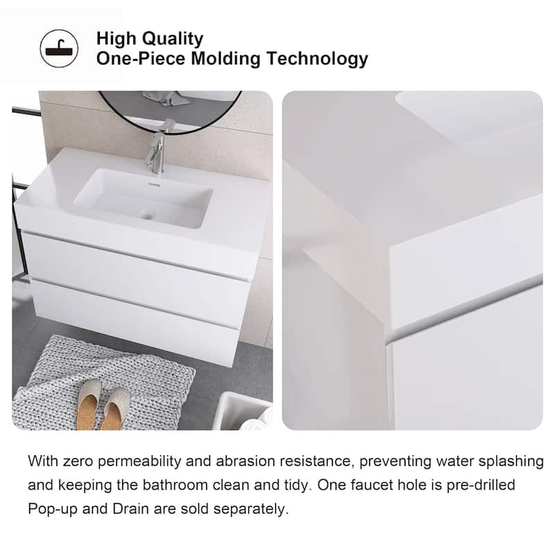 Floating Bathroom Vanity with Solid Surface Top