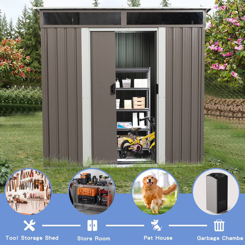 Rustproof Galvanized Steel Storage Shed Garden Shed with Sliding Lockable Doors & Tilted Roof Waterproof Tool Shed