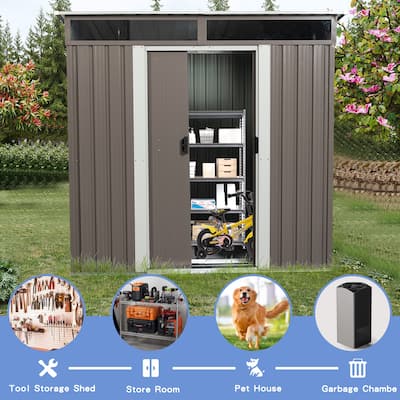 Weatherproof Garden Shed Outdoor Metal Storage Shed with Lockable Doors Transparent Plate Punched Vents for Lawn Backyard