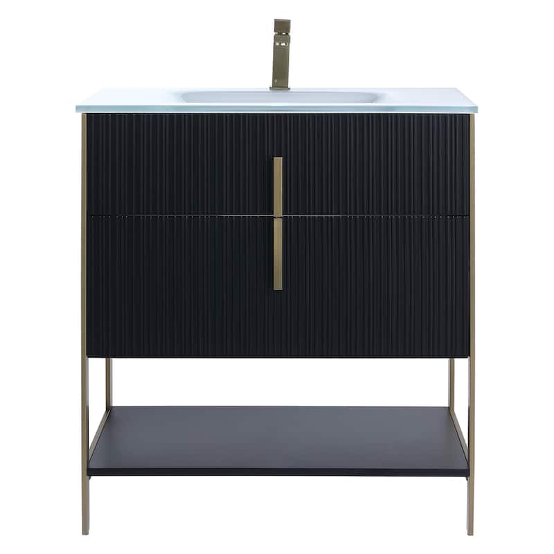 Fine Fixtures Serenity Modern Bathroom Vanity with White Glass Top