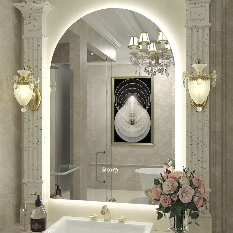 UL Certified Arched LED Anti-fog Tempered Glass Wall Bathroom Vanity Mirror - 36"x24" - Backlit