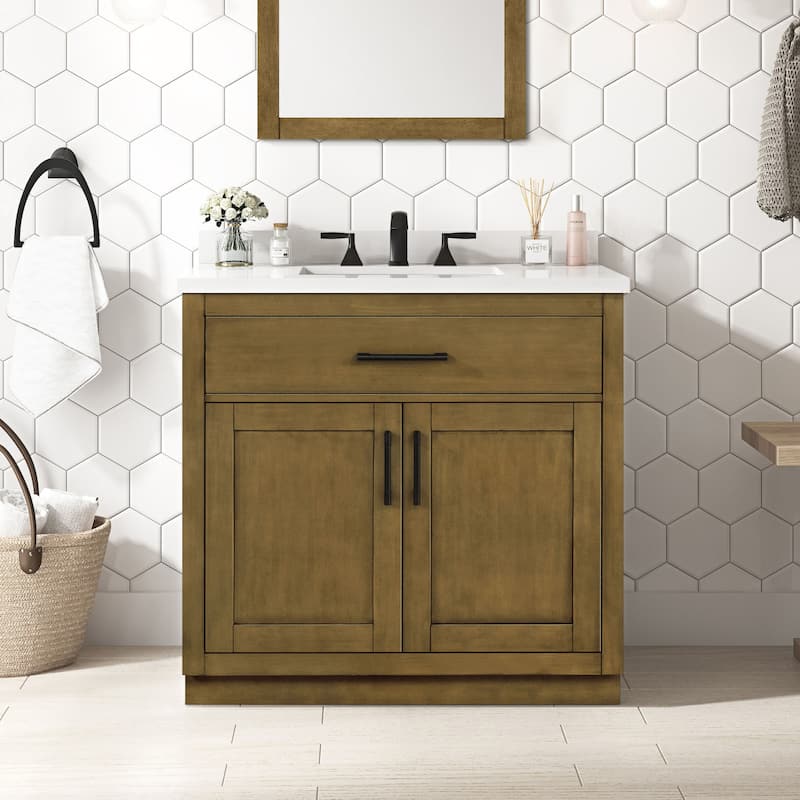 OVE Decors Bailey Bathroom Vanity with Power Bar - 36" - Almond Latte