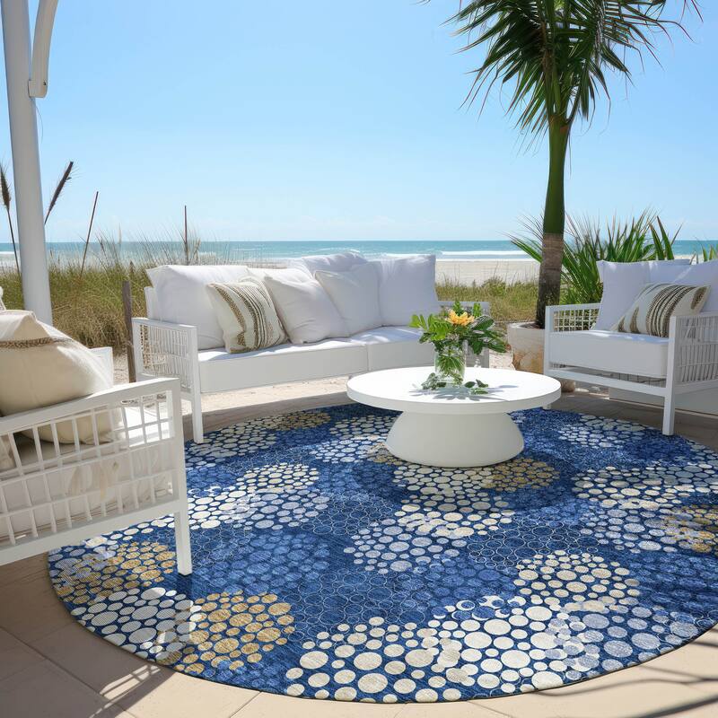 Machine Washable Indoor/ Outdoor Chantille Modern Bubbles Rug - Navy - 8' x 8'