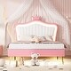 preview thumbnail 4 of 34, Modern Upholstered Princess Bed Frame with LED Lights and Crown Headboard White+Pink - Full