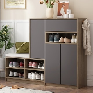 Multi-functional Shoe Cabinets with Padded Seat, Adjustable Entryway ...