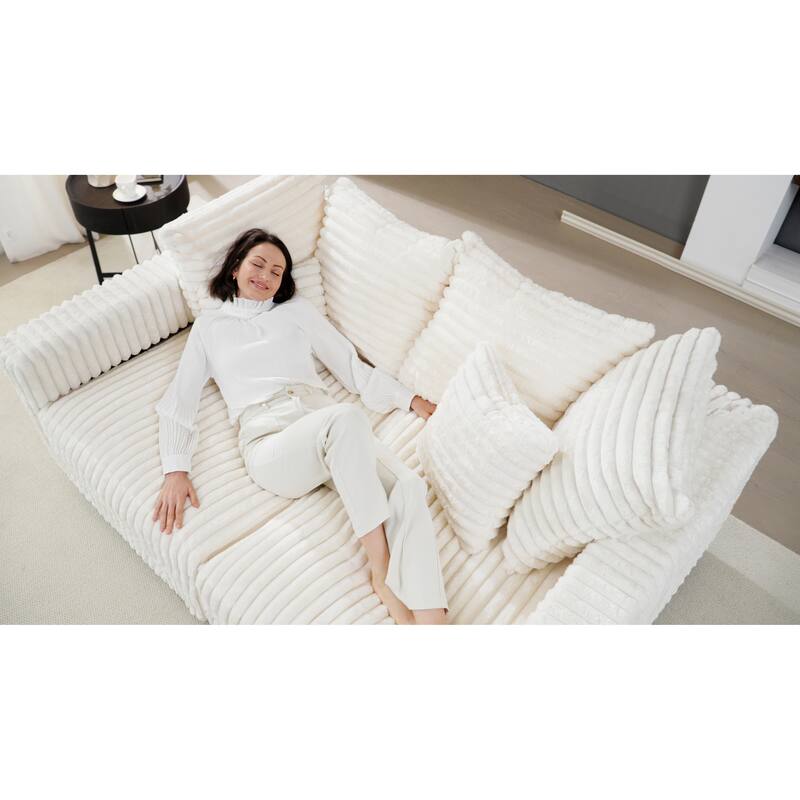 GDFStudio - Plush Corduroy 4-Seater 104.3" Deep Seat Convertible Sofa