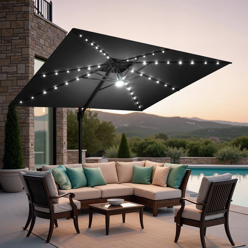 9 FT x 11 FT Outdoor Double Top LED Lighted Patio Cantilever Umbrella