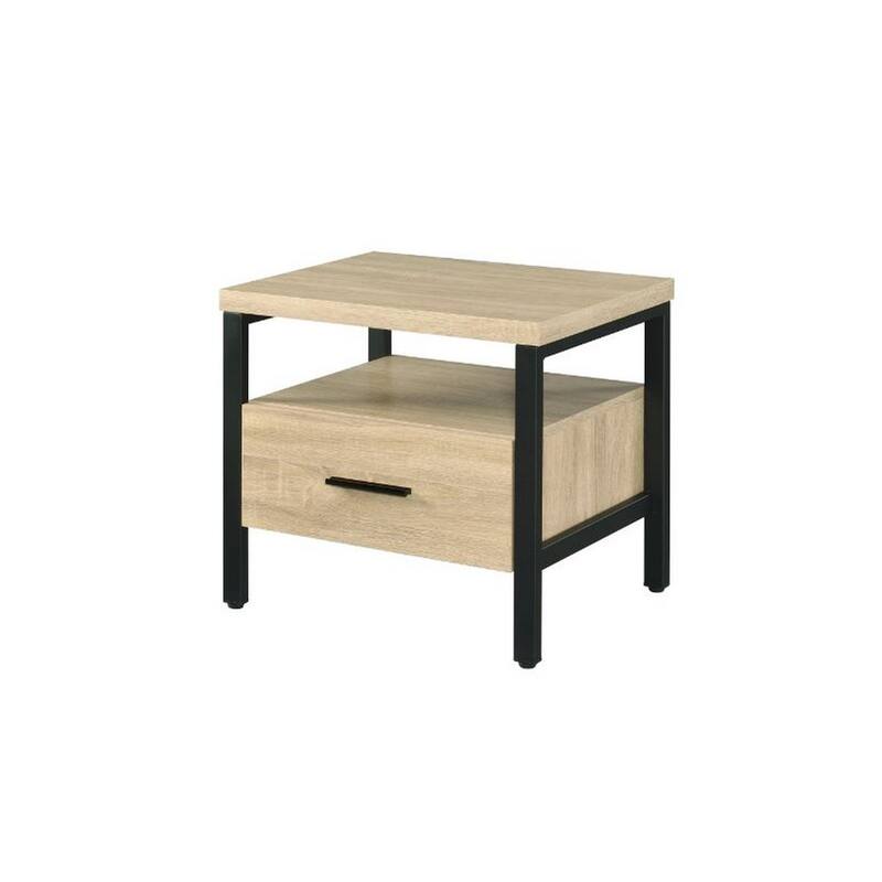Accent Table with Metal Leg and 1 Tier Shelf,Brown and Black