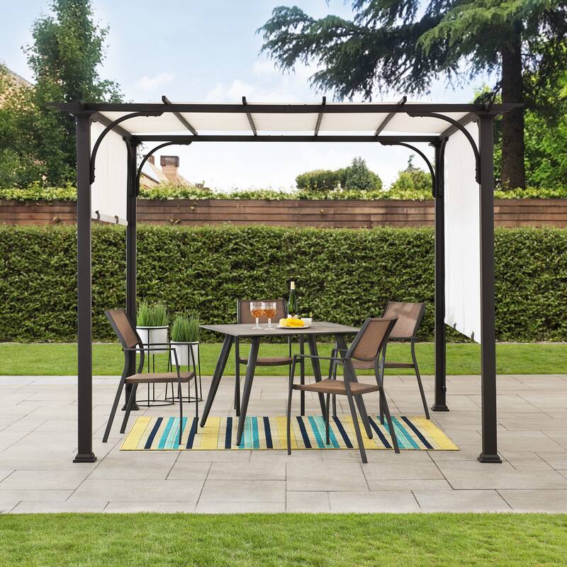 Sunjoy 9.5 ft. x 9.5 ft. Brown Steel Classic Pergola with Adjustable White Shade - White