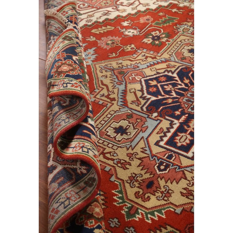 Orange Geometric Heriz Serapi Area Rug Handmade Oriental Wool Carpet - 9'0"x 11'8"