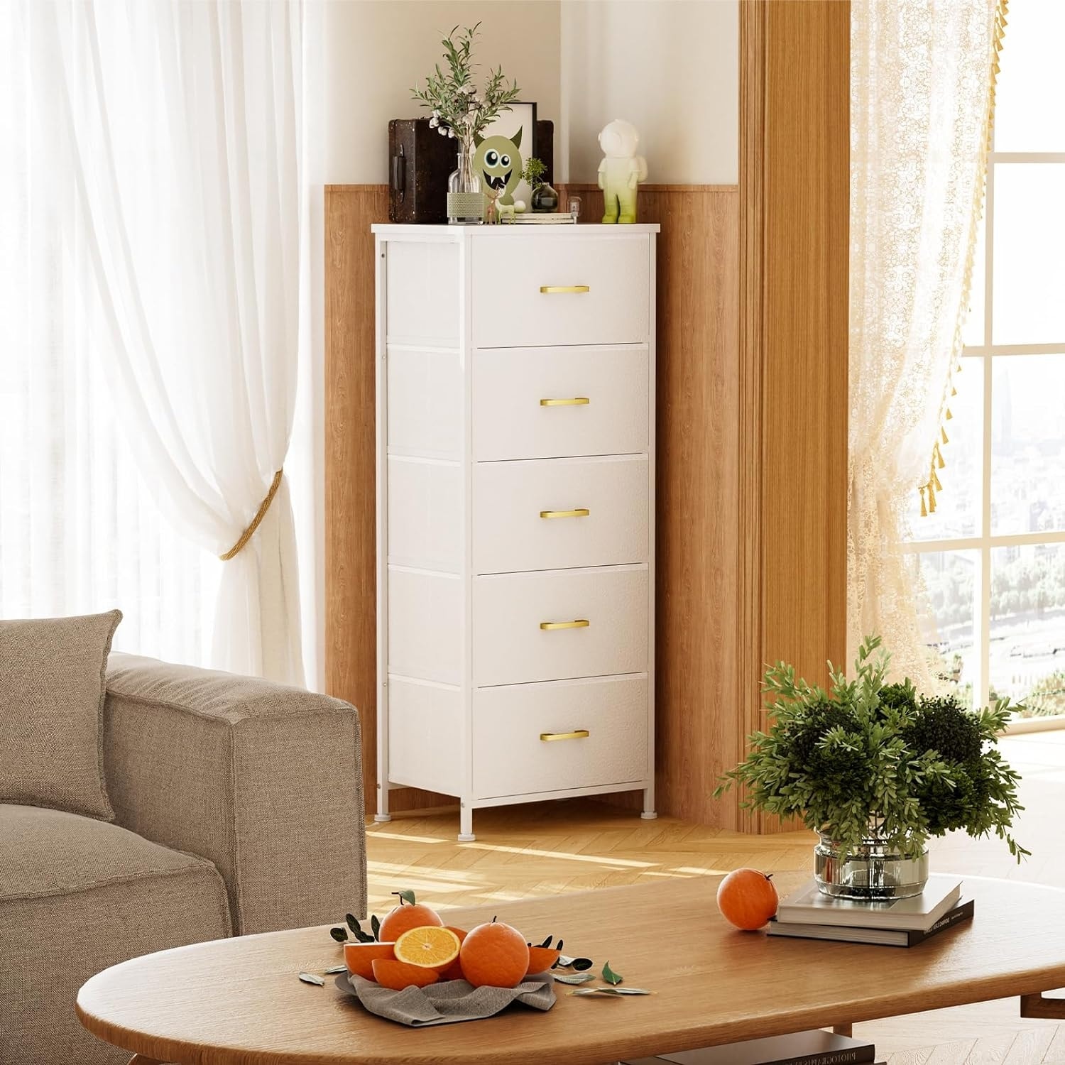 tall dresser drawers for sale Nim Chest, 5 Storage Drawers, Classic White Molded Trim The slides are smooth and durable for a wonderful opening and closing experience Four Hands - Belmont 8