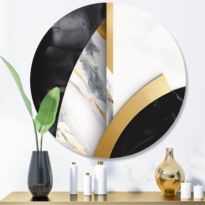 Designart "Marble Painting Shapes" Abstract Marble Metal Round Wall Art