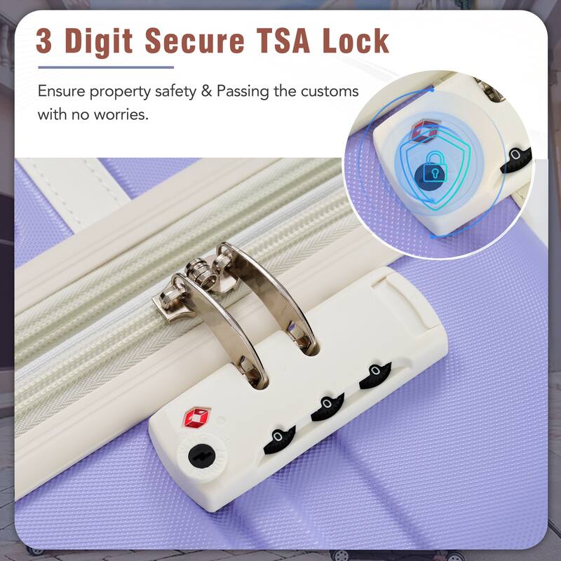 Lightweight 3-Piece Hardshell Luggage Set with TSA Lock, 20" & 24" Suitcases & Cosmetic Case