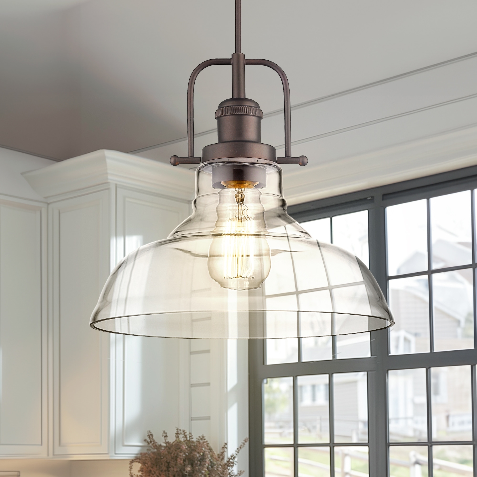 Farmhouse Style Clear Glass Dome Pendant Light