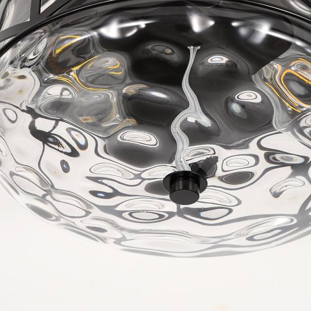 2-Light Flush Mount Glass Ceiling Light with Metal Frame - N/A