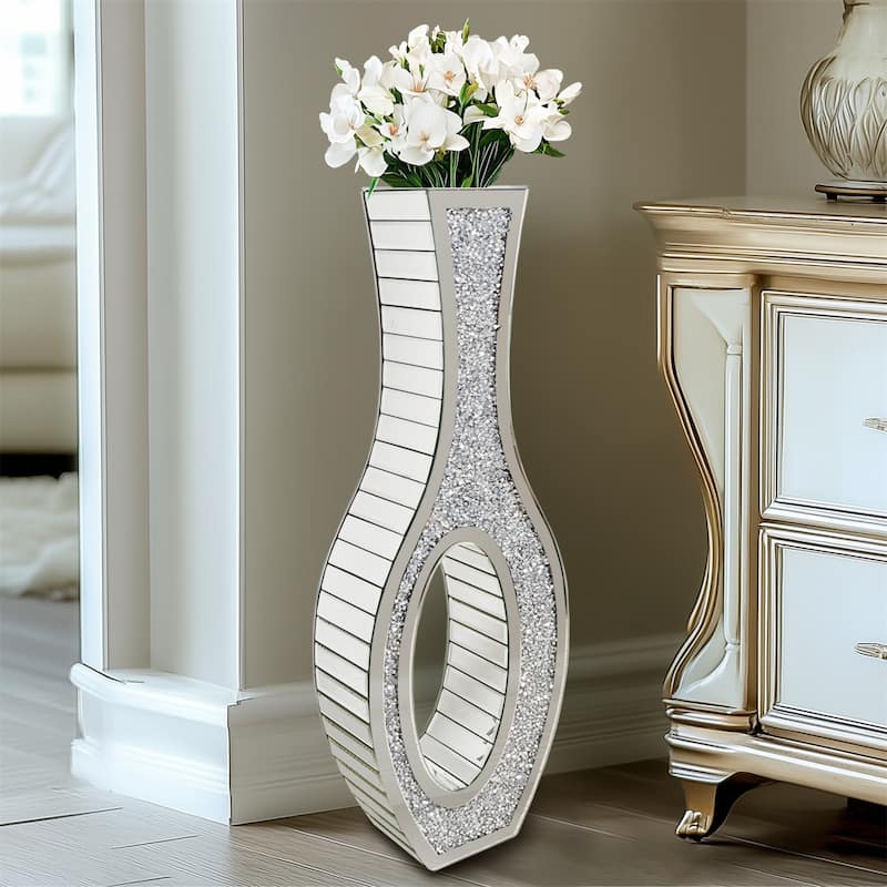 Tall Silver Mirrored Vase Decorative Crush Diamond Floor Vase Large Flower Grass Vase