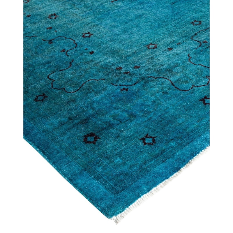 Overton Hand Knotted Wool Vintage Inspired Modern Contemporary Overdyed Blue Area Rug - 10' 1" x 17' 10"