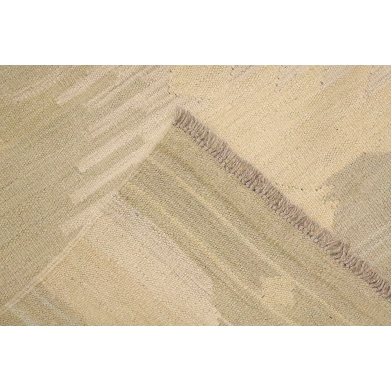 Hand Woven Oriental 100% Wool Carpet Southwestern Tribal Beige & Ivories Kilim Area Rug - 8' 3'' X 4' 10''