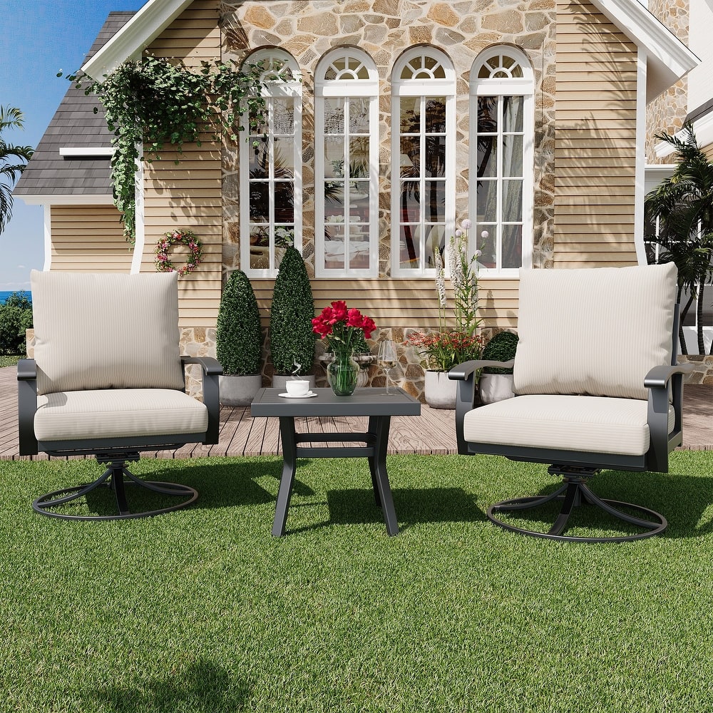 Erommy Patio Set: 360° Swivel Rockers, Sofa, Ottomans & Table – Outdoor Conversation Set for Poolside, Garden & Deck