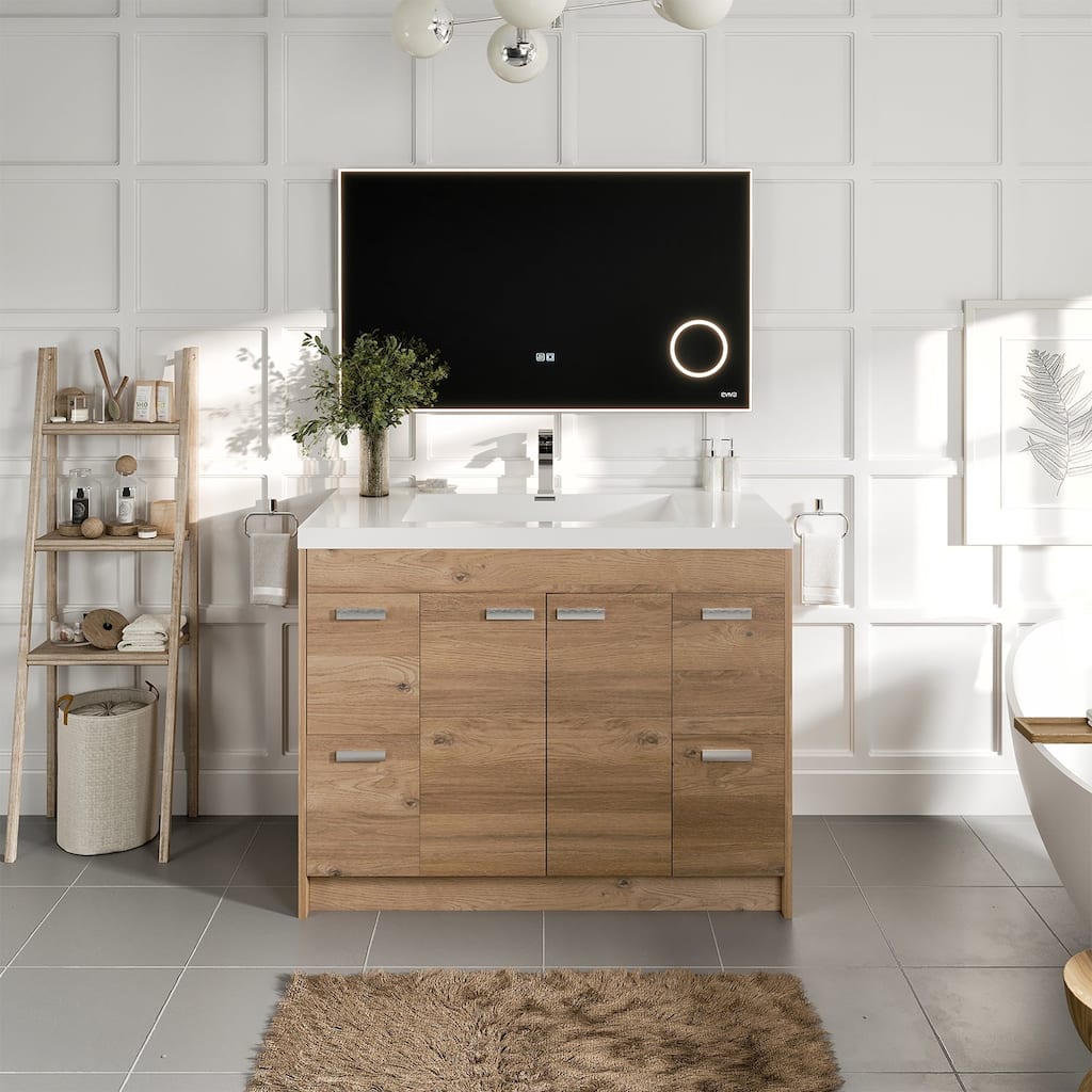 Eviva Lugano 42"W Natural Oak Modern Bath Vanity with WH Acrylic Top
