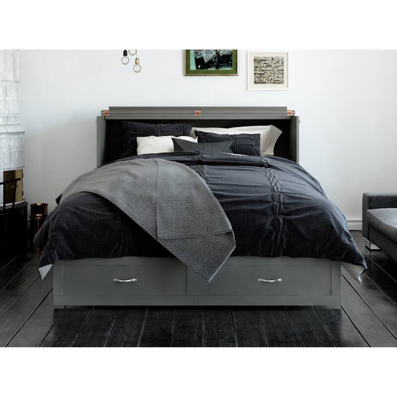 Hamilton Murphy Bed Chest with Storage Drawer and Built-In Charger - Grey - Queen