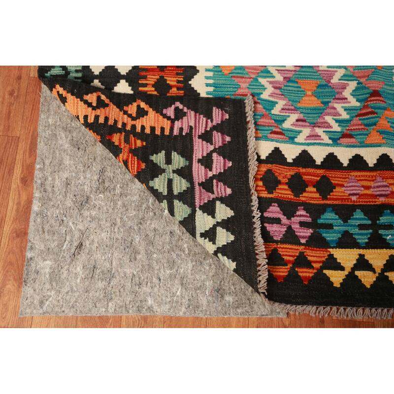 Multi-Color Kilim Oriental Area Rug Hand-Woven Geometric Wool Carpet - 10'1"x 13'1"