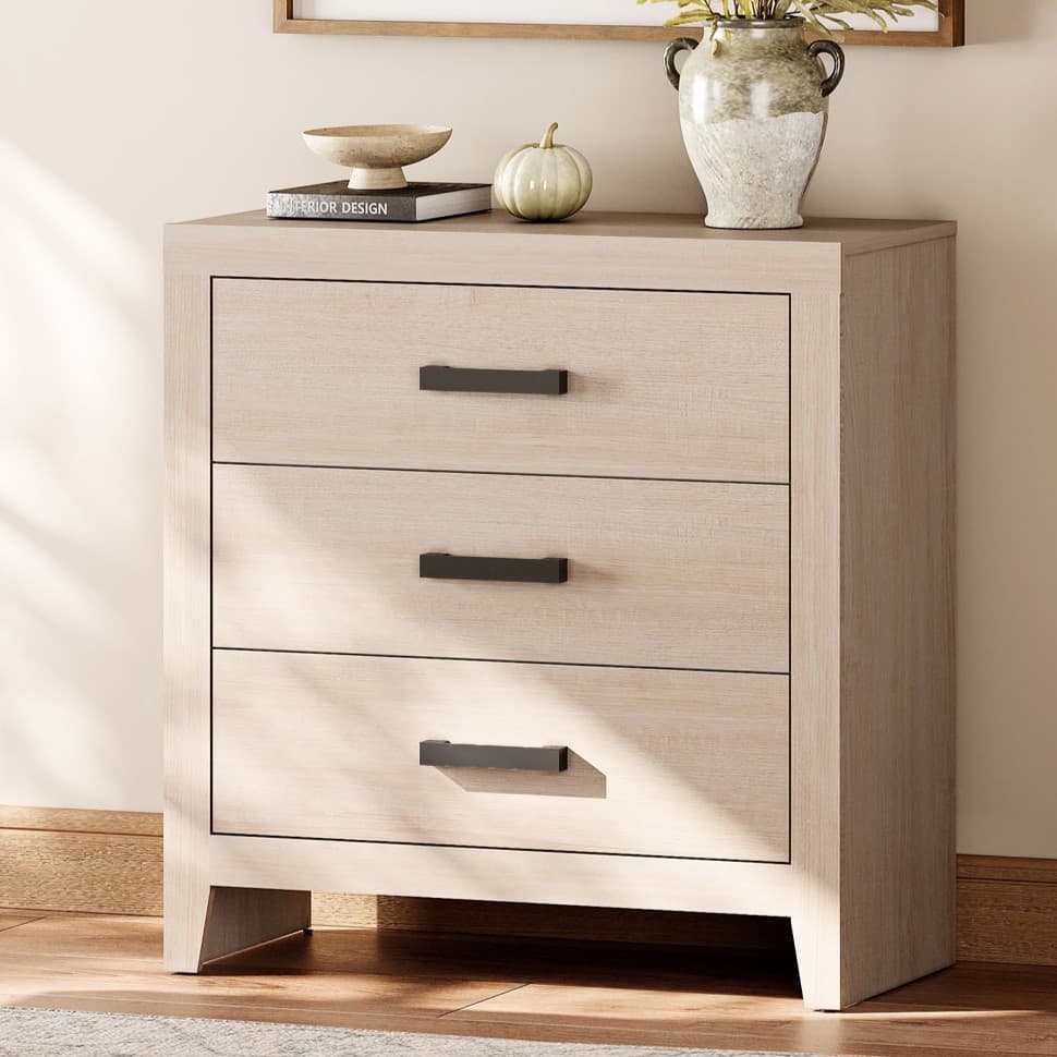 WAMPAT Farmhouse 3-Drawer Dresser, Wooden Chest of Drawers, Modern Storage Organizer & Nightstand for Bedroom, Living Room