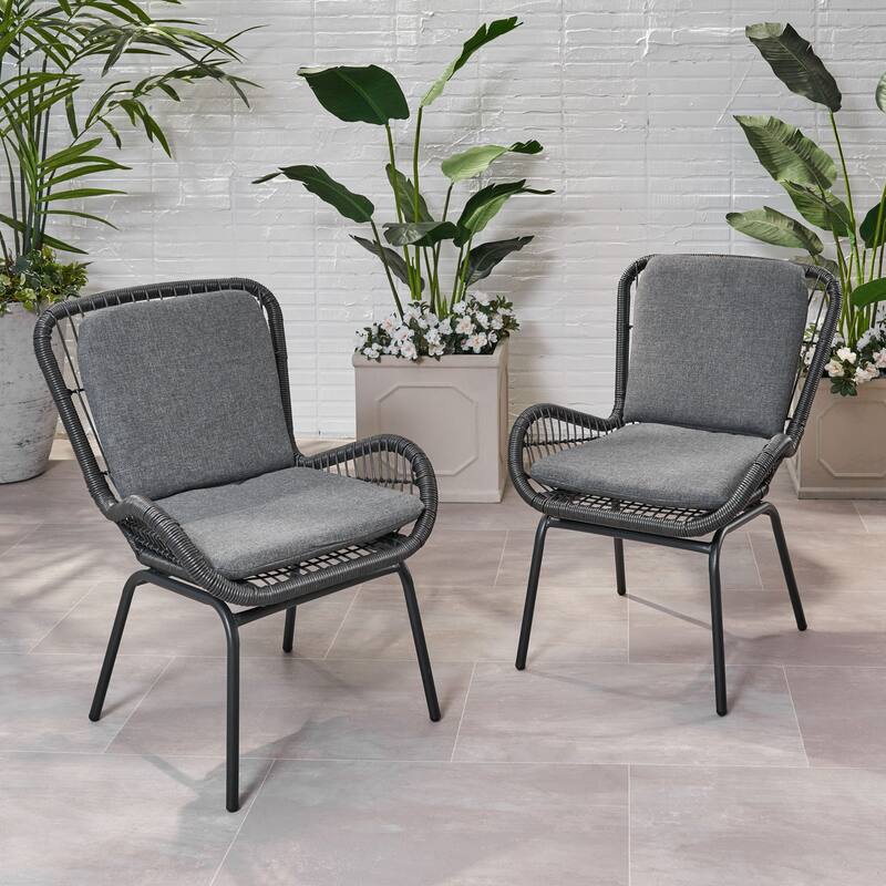 Wicker Club Chairs Set of 2, Patio Chair with Cushions, Metal Legs
