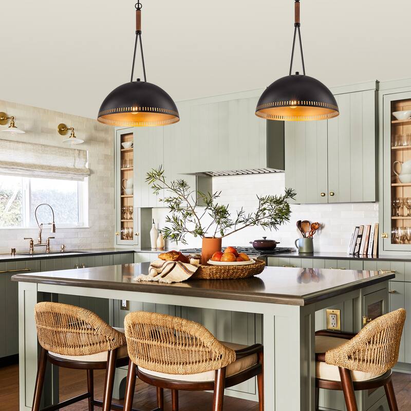 Modern Dome Pendant Light with Gold Interior Kitchen Lamp - Dia.16-in