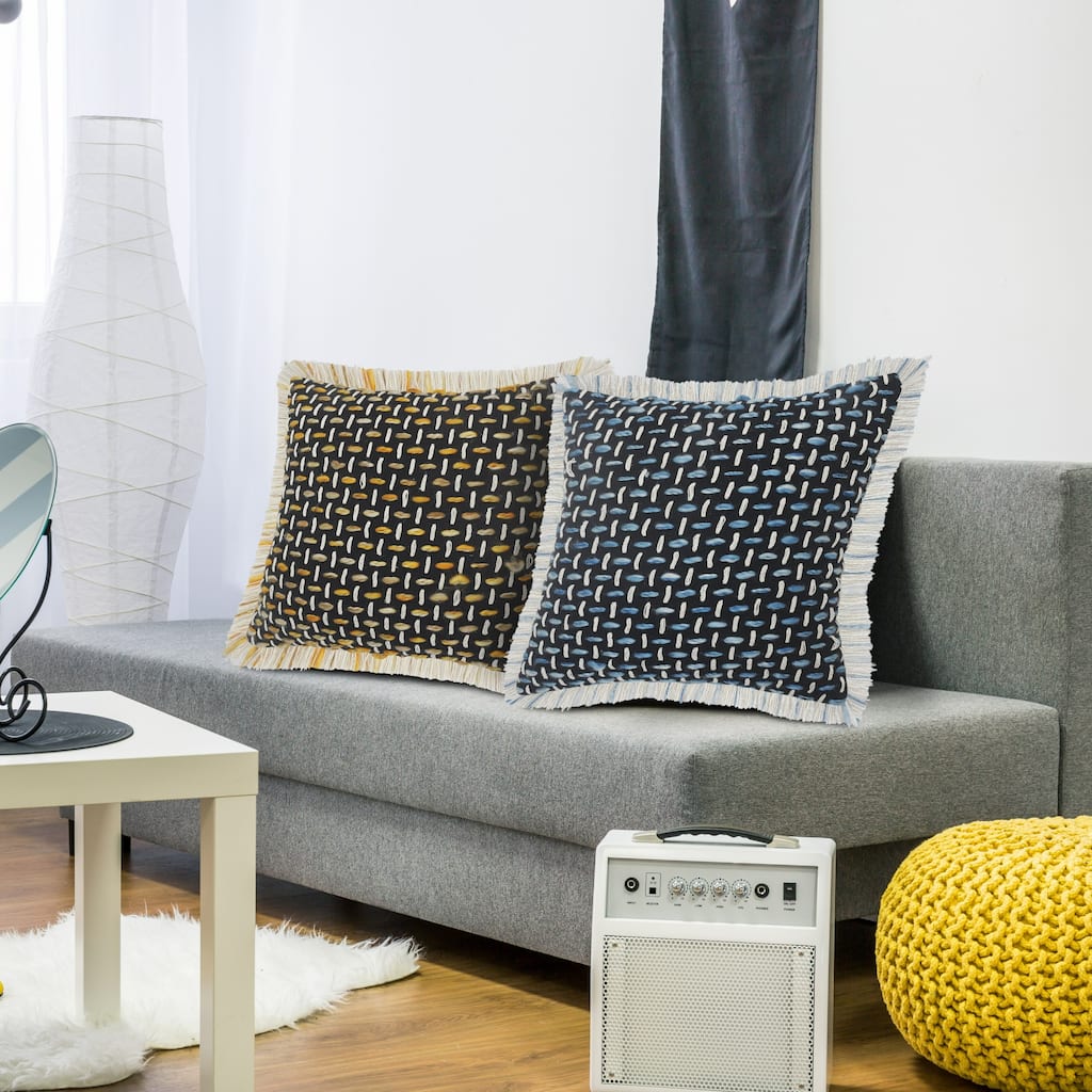 Handwoven Striped Square Throw Pillow Cover with Fringes - 20" - Gray and White