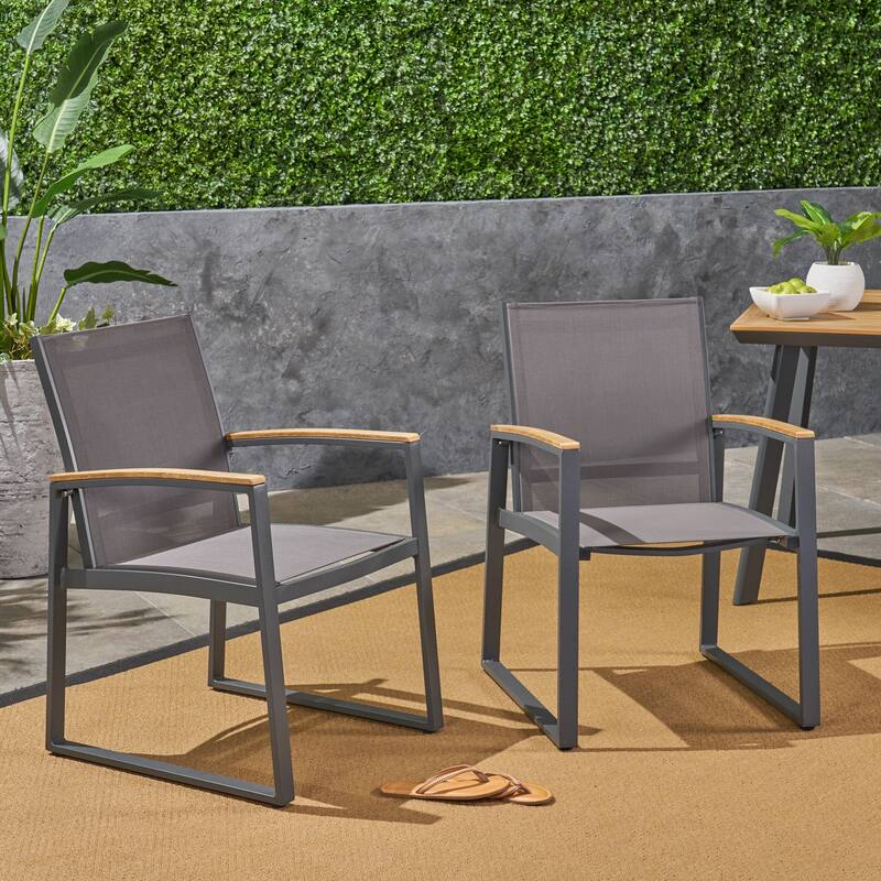Outdoor 2 Piece Mesh Armrest Dining Chairs with Rust Proof Aluminum Frame for Dining Room Kitchen Bedroom Living Room Terrace