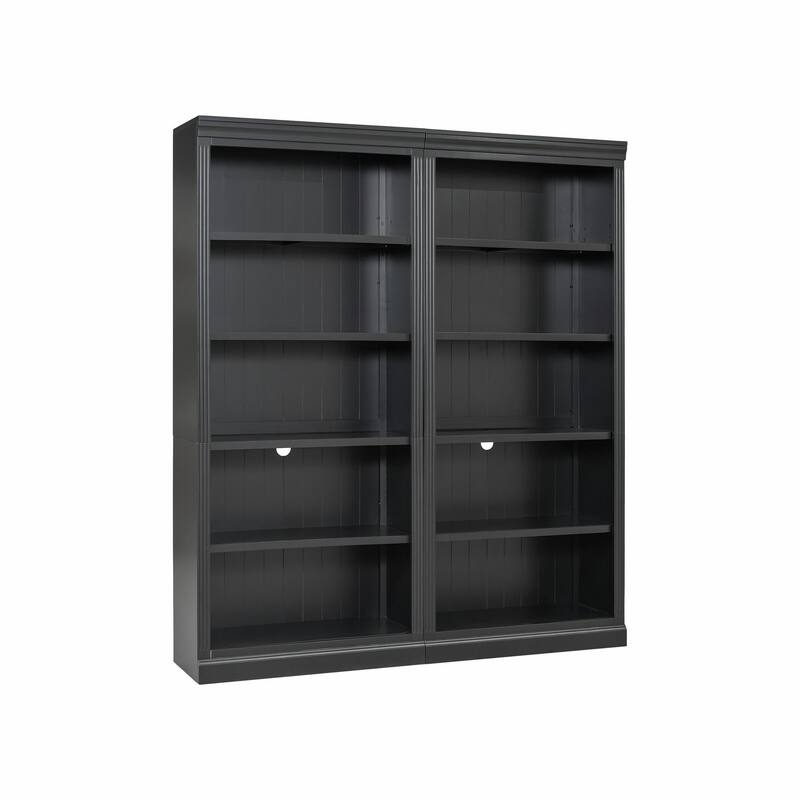 83" Tall Wood Bookcase Suite with Light Strip, 5-Tier Bookcase Suite with Adjustable Shelves