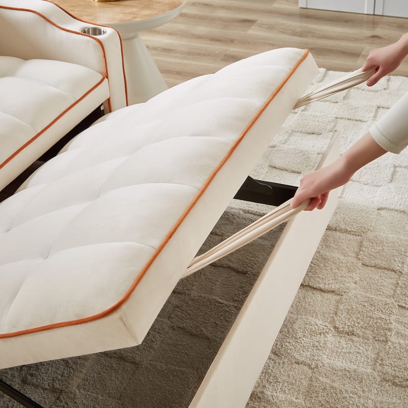 Versatile Foldable Sofa Bed in Beige, Solid Wood+MDF+Resin, Adjustable Back, USB Port & Phone Stand