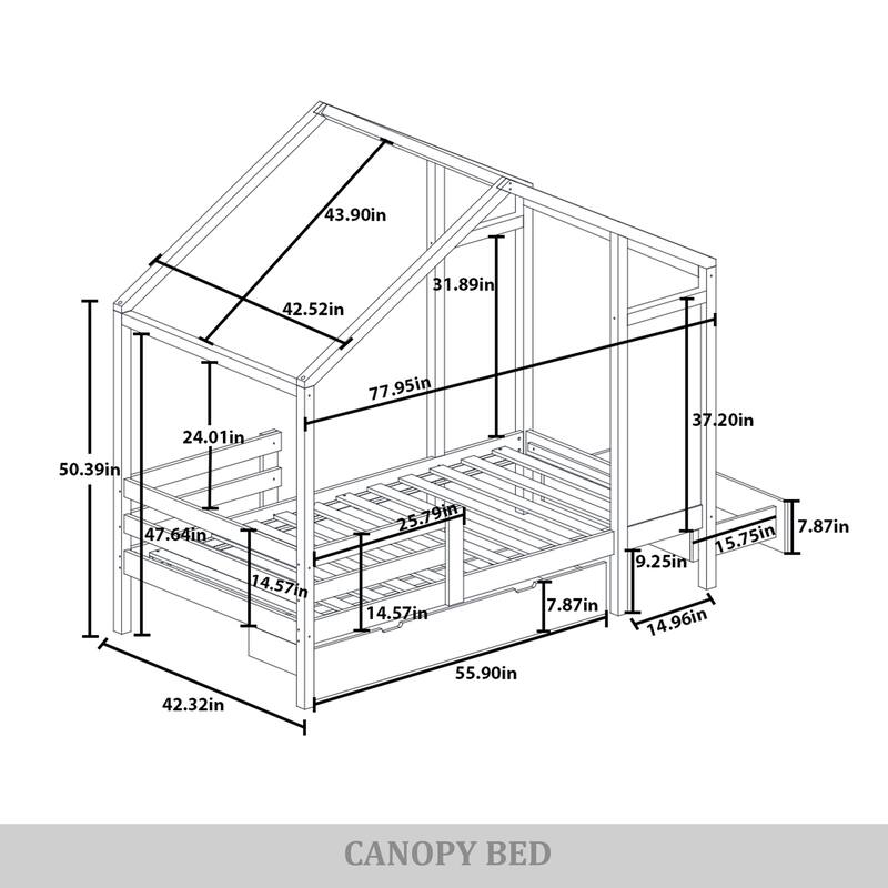 CraftPorch Mid-Century Wooden Canopy Bed