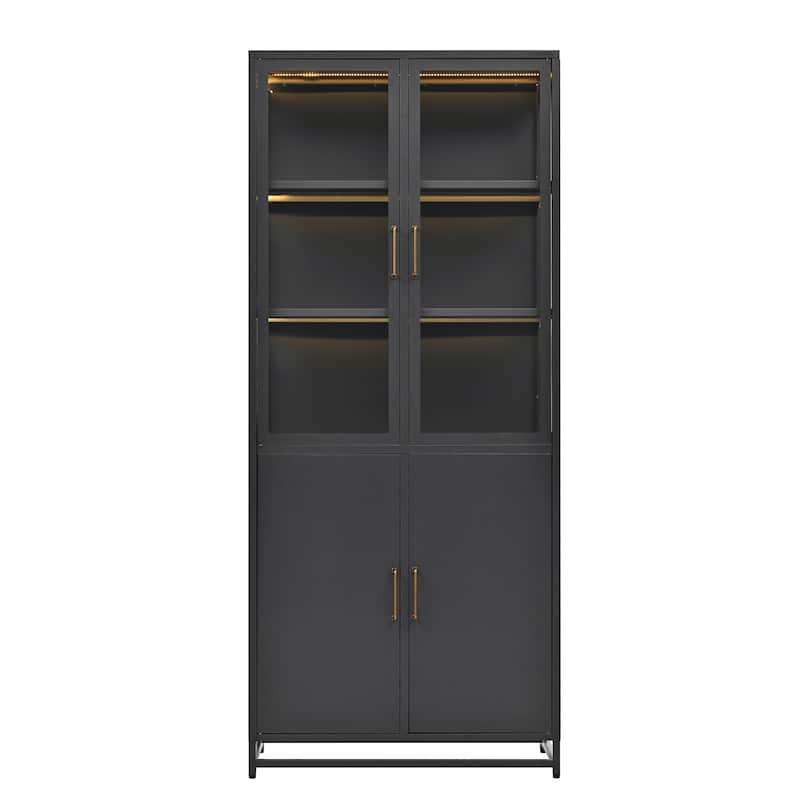 Roomfitters 76.75'' Steel Display Cabinet with Glass Doors, Modern Curio Cabinet with Storage for Living Room and Office