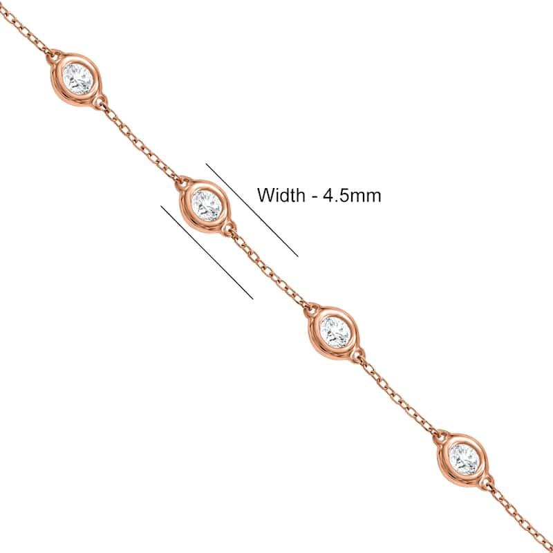 Marquee 1 Carat TW Bezel Set Genuine Diamond Station Bracelet in 14K Rose Gold