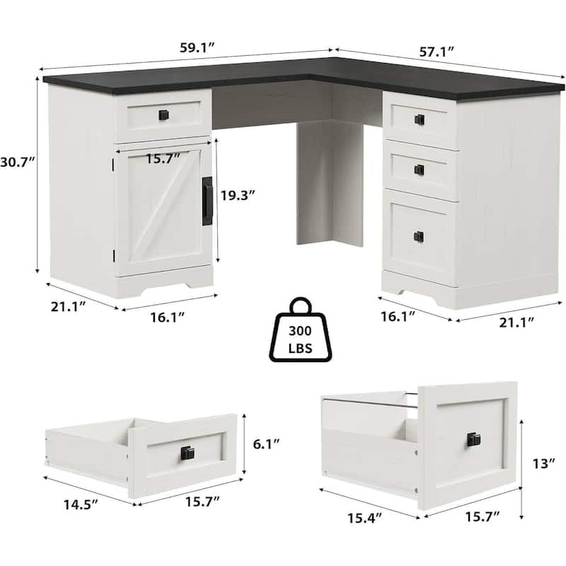 Executive L Shaped Home Office Computer Desk with File Drawers